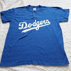 Majestic LA Dodgers Blue Baseball Henley 1/4 Button Front Tee #23 Diaz